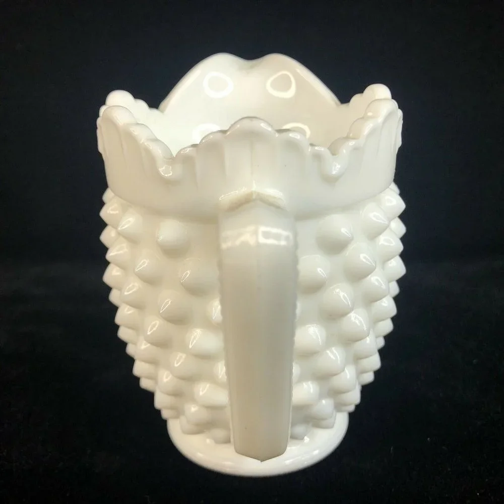 Fenton White Hobnail Milk Glass Creamer‎ Pitcher 4” Tall 8 Ounce Scalloped VTG